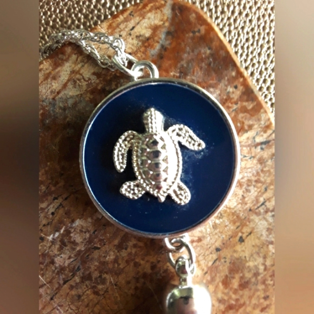 💚2/$25💚 Turtle Pendant with Blue Accent Tassel Women's Jewelry Sea Silver